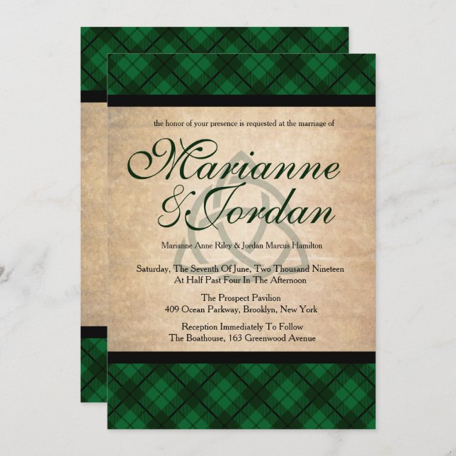 Invitation Mariage de plaid celte (Devant / Derrière)