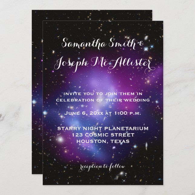 Invitation Mariage de Planétarium à grappes violettes (Devant / Derrière)