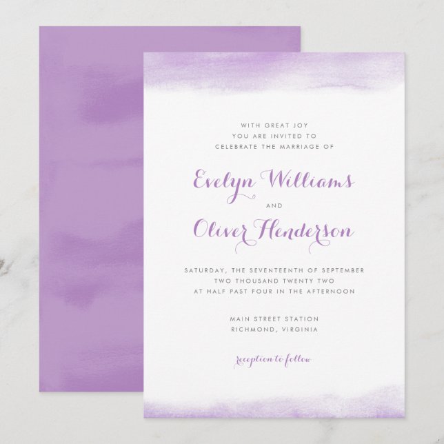 Invitation Mariage de plongée Lilac Watercolor (Devant / Derrière)