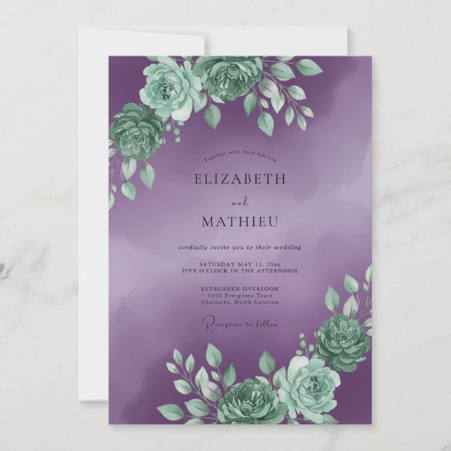Invitation Mariage de Plume Orné de Succulentes (Devant)