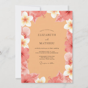 Invitation Mariage de Plumeria Eucalyptus Tropical Corail