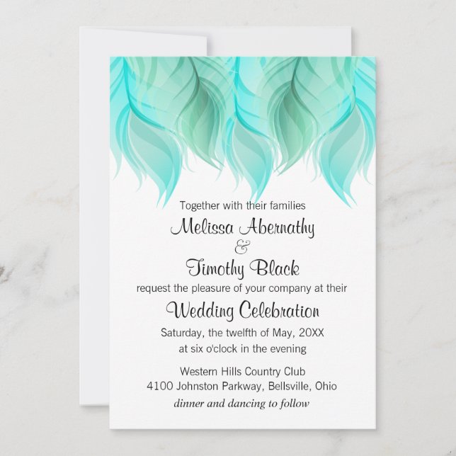 Invitation Mariage de plumes d'aquarelle (Devant)