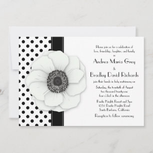 Invitation Mariage de point de Polka noir blanc de fleur d'an