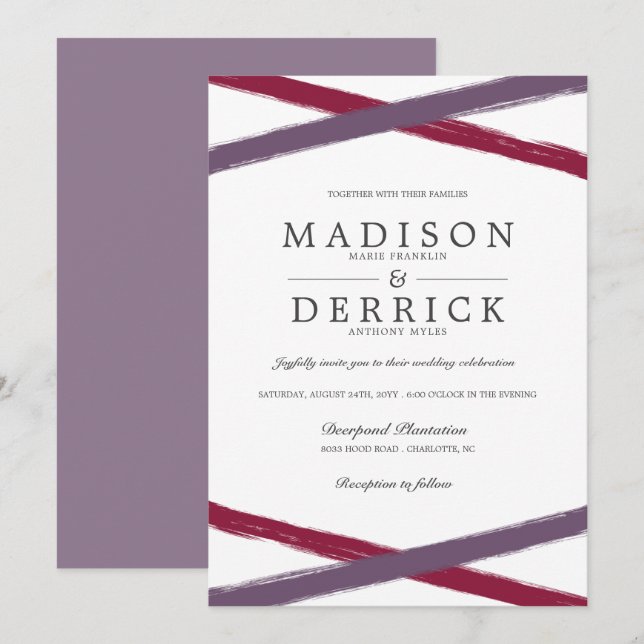 Invitation Mariage de pointes de pinceau moderne | Lavender B (Devant / Derrière)