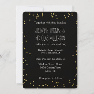 Invitation Mariage de points Confetti en or et noir