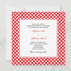 Invitation Mariage de points Polka blanc et rouge monogramme