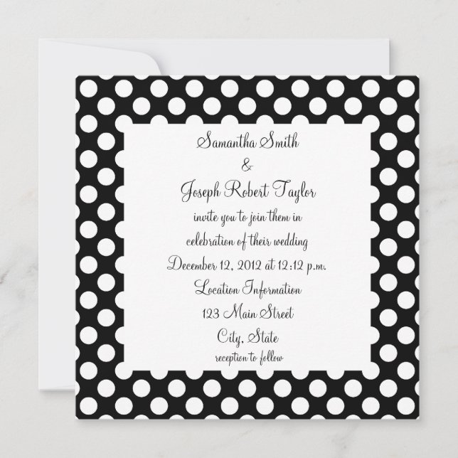 Invitation Mariage de points Polka noir et blanc (Devant)