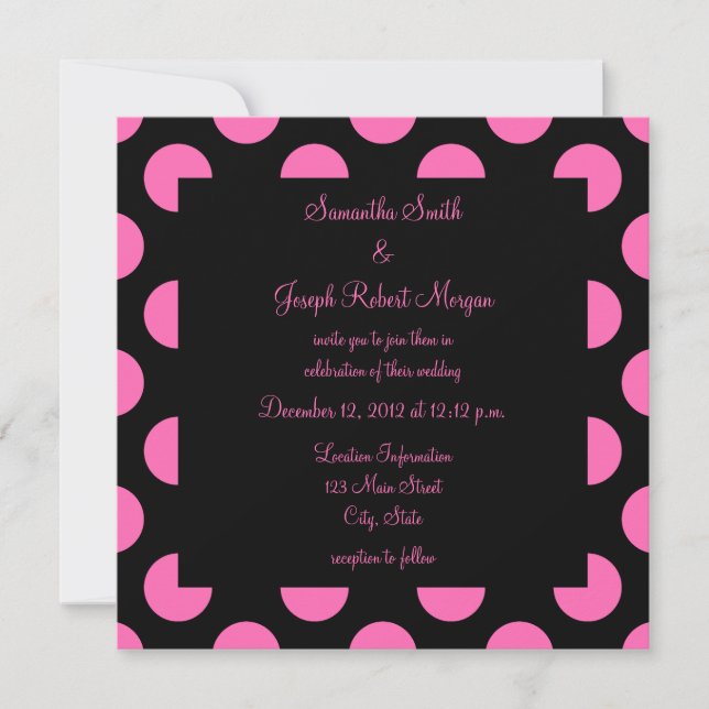 Invitation Mariage de points Polka noir et rose (Devant)