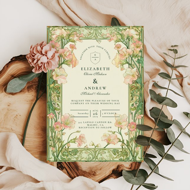 Invitation Mariage de pois doux rose Art nouveau (Créateur téléchargé)