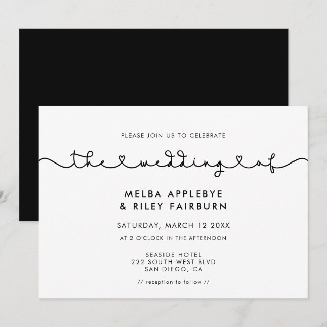 Invitation Mariage de police de coeur de connexion mignonne (Devant / Derrière)