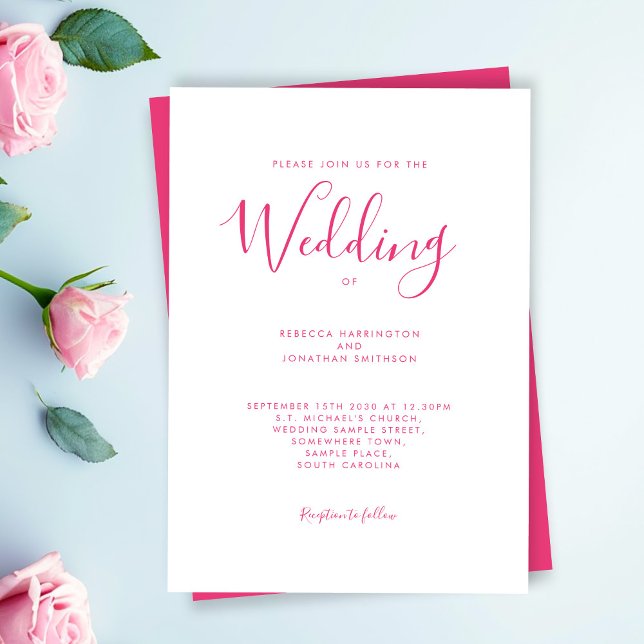 Invitation Mariage de police de script rose chaud (Créateur téléchargé)