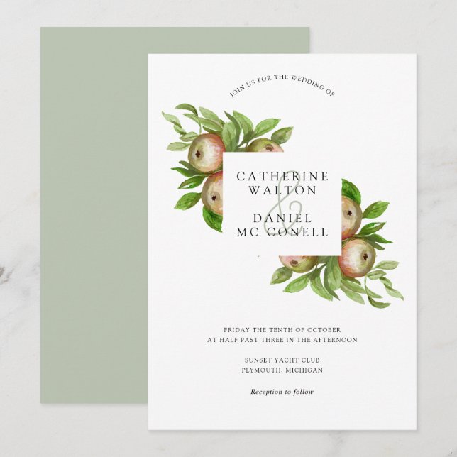 Invitation Mariage de pommes aquarelle (Devant / Derrière)