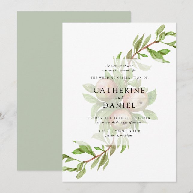 Invitation Mariage de pommes aquarelle (Devant / Derrière)
