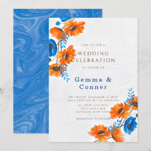 Invitation Mariage de Poppy bleu et orange
