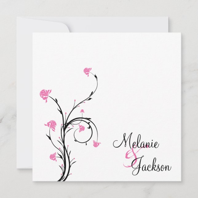 Invitation Mariage de poste blanc rose noir (Devant)