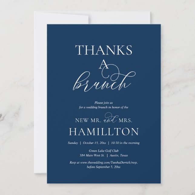 Invitation Mariage de poste Brunch, Merci un Brunch, bleu mar (Devant)