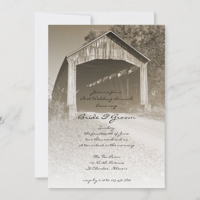 Invitation Mariage de poste de pont couvert rustique Brunch (Devant)