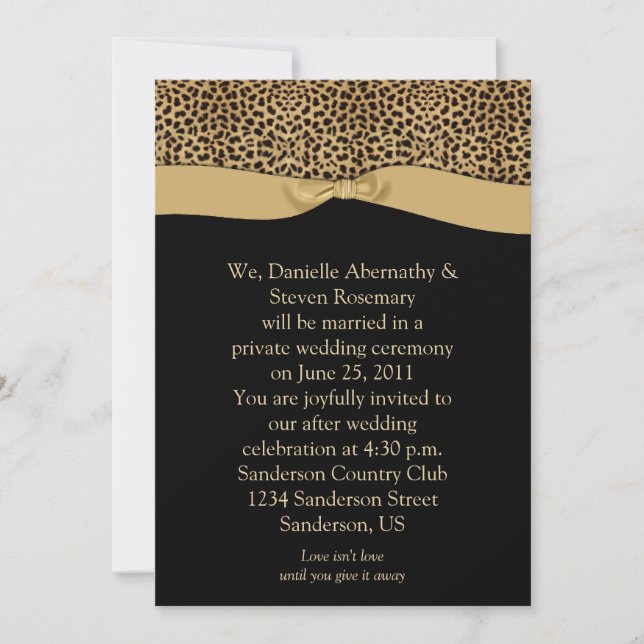 Invitation Mariage de poste de ruban noir tan Empreinte de lé (Devant)