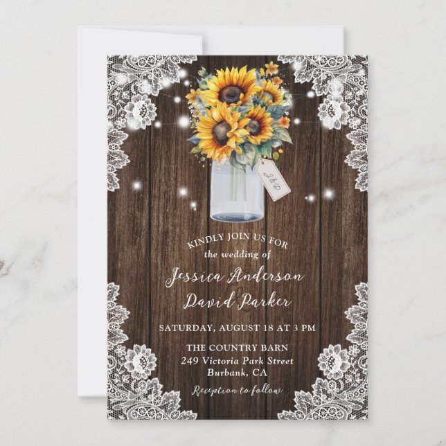 Invitation Mariage de pot de tournesol en bois rustique (Devant)