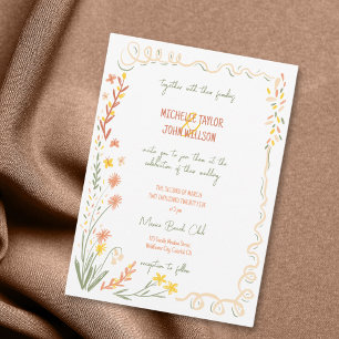 Invitation Mariage de prairie dessiné main Fleur sauvage luna