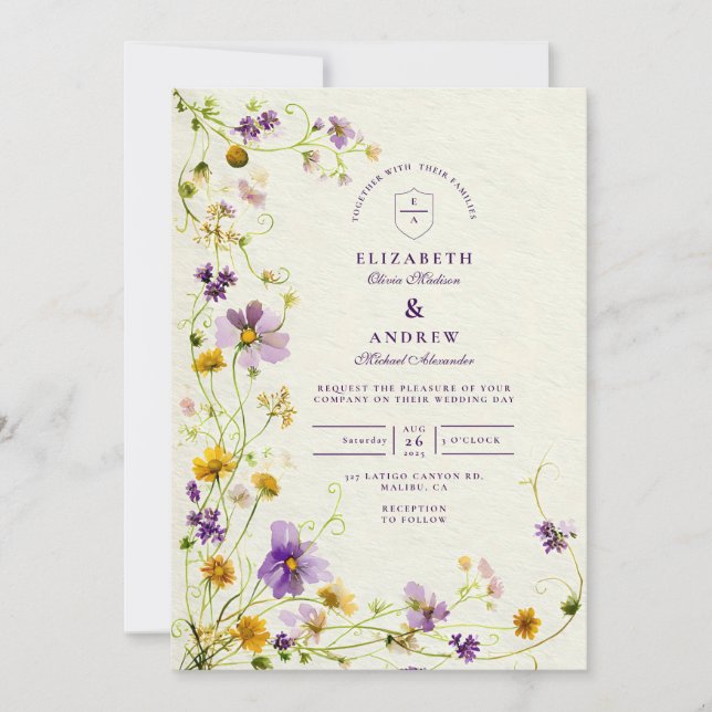 Invitation Mariage de prairie fleur sauvage (Devant)