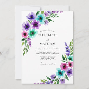 Invitation Mariage de printemps à l'aquarelle capricieux viol
