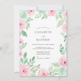Invitation Mariage de printemps à l'aquarelle rose tendre