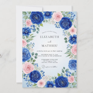 Invitation Mariage de printemps aquarelle bleu cobalt majestu