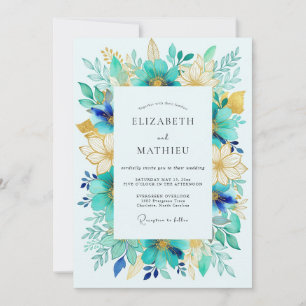 Invitation Mariage de printemps aquarelle turquoise radiant