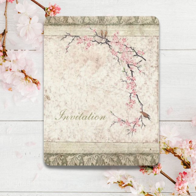 Invitation mariage de printemps aux fleurs de cerisier japona (pink floral japanese cherry blossom spring wedding invitation)