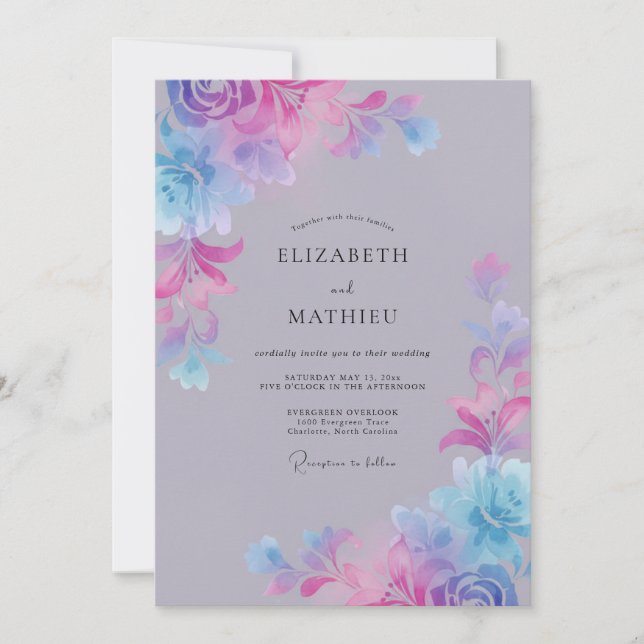 Invitation Mariage de printemps aux fleurs de lavande en fleu (Devant)