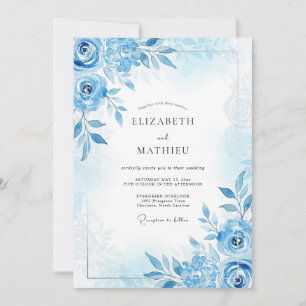 Invitation Mariage de printemps bleu azur impressionniste