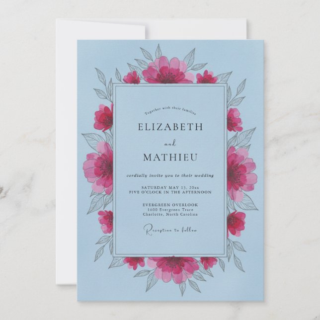 Invitation Mariage de printemps bleu clair à couper le souffl (Devant)