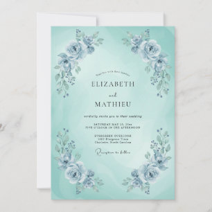 Invitation Mariage de printemps bleu mint éthéré