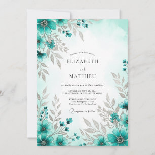 Invitation Mariage de printemps bleu sarcelle exquis