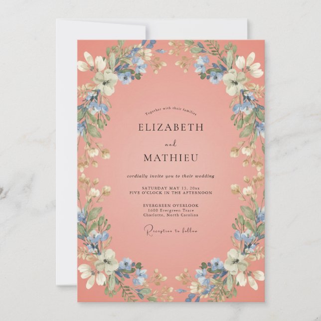 Invitation Mariage de printemps corail animé (Devant)