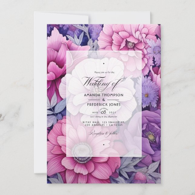 Invitation Mariage de printemps de couleur violet pinkish (Devant)