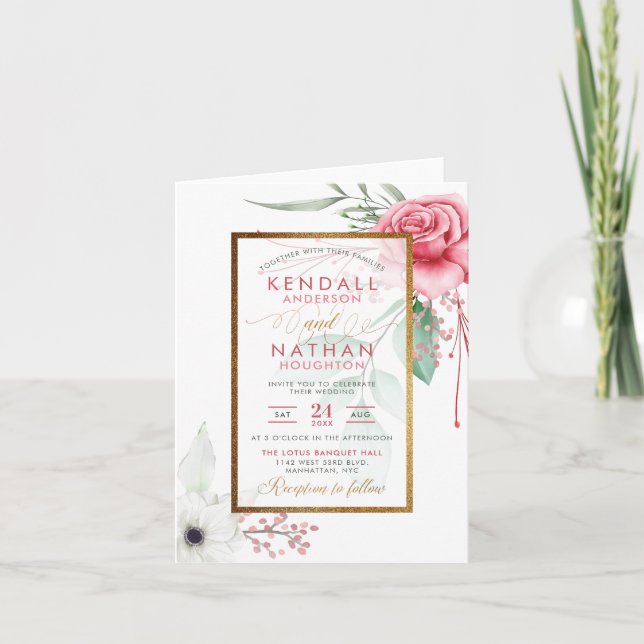 Invitation Mariage de printemps des Roses de l'aquarelle Glam (Devant)