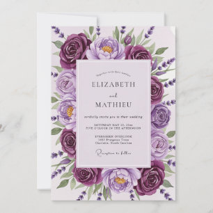 Invitation Mariage de printemps distingué prune
