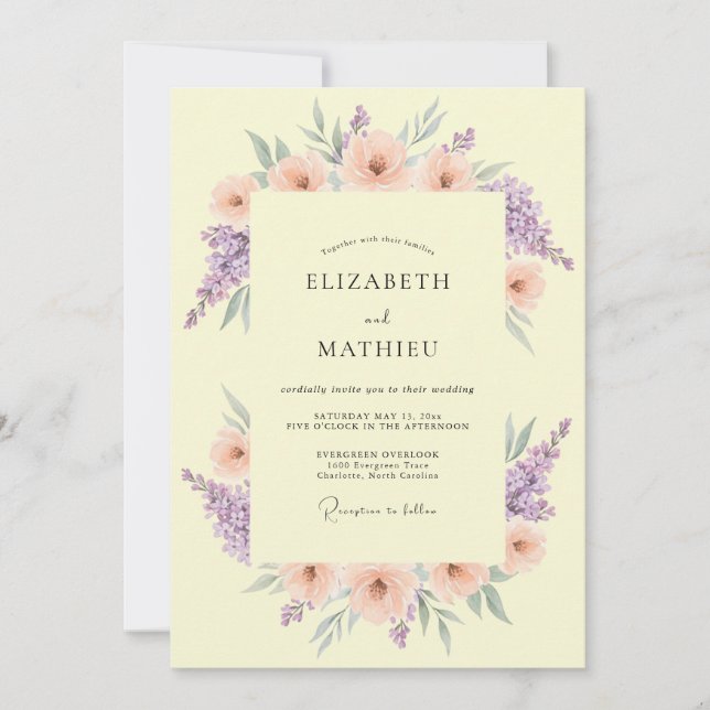 Invitation Mariage de printemps éthéré jaune primevère (Devant)