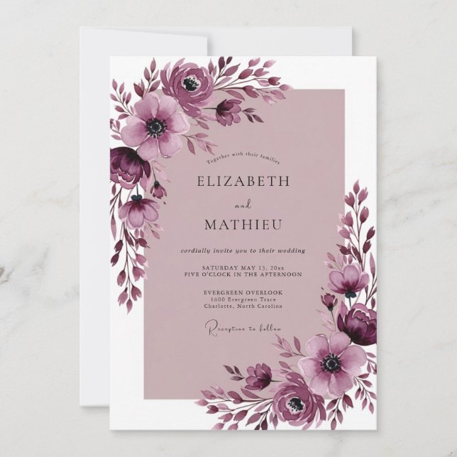 Invitation Mariage de printemps exceptionnel prune (Devant)