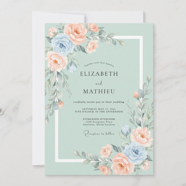 Invitation Mariage de printemps fantaisiste vert sauge (Devant)