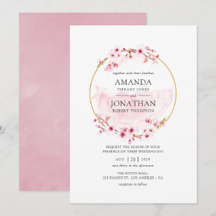 Invitation Mariage de printemps Fleur de cerisier rose géomét