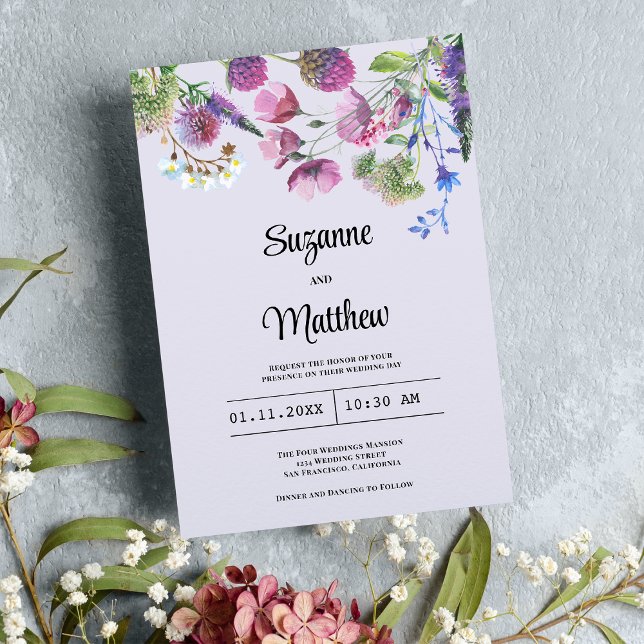 Invitation Mariage de printemps fleur sauvage violet de lavan (Lavender purple wildflower spring wedding)