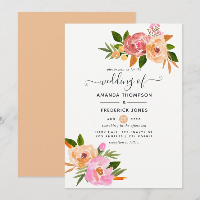 Invitation Mariage de printemps floral (Devant / Derrière)