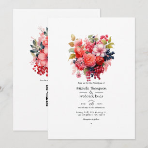 Invitation Mariage de printemps floral corail et baie