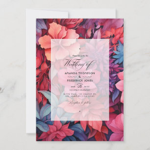 Invitation Mariage de printemps floral corail et berry