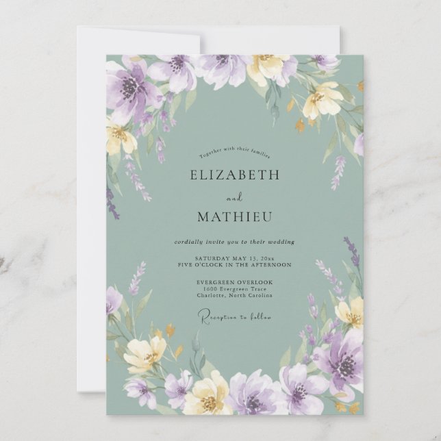 Invitation Mariage de printemps floral doux lavande (Devant)