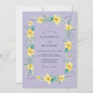 Invitation Mariage de printemps floral jaune lavande
