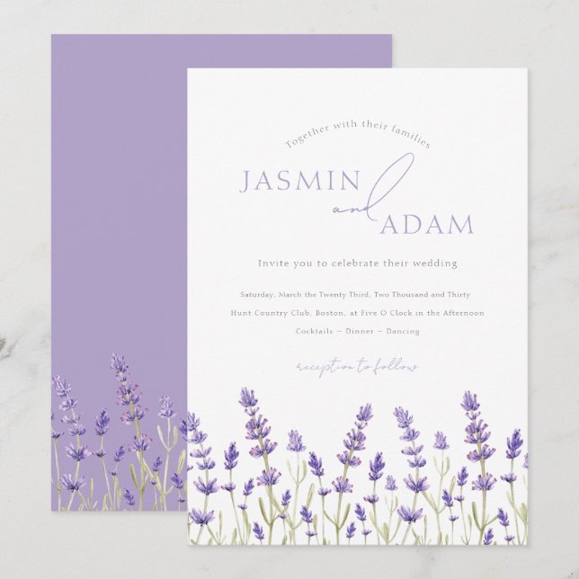 Invitation Mariage de printemps floral lavande élégant (Devant / Derrière)